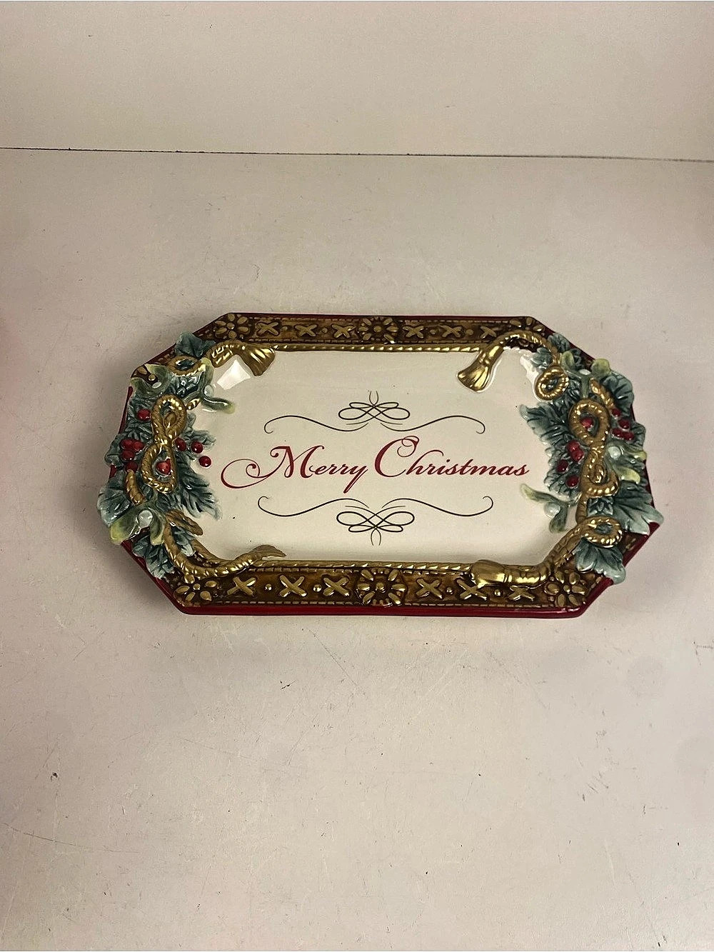 Fitz and Floyd Ornate Yuletide Holiday Appetizer Tray 7”x10.5”